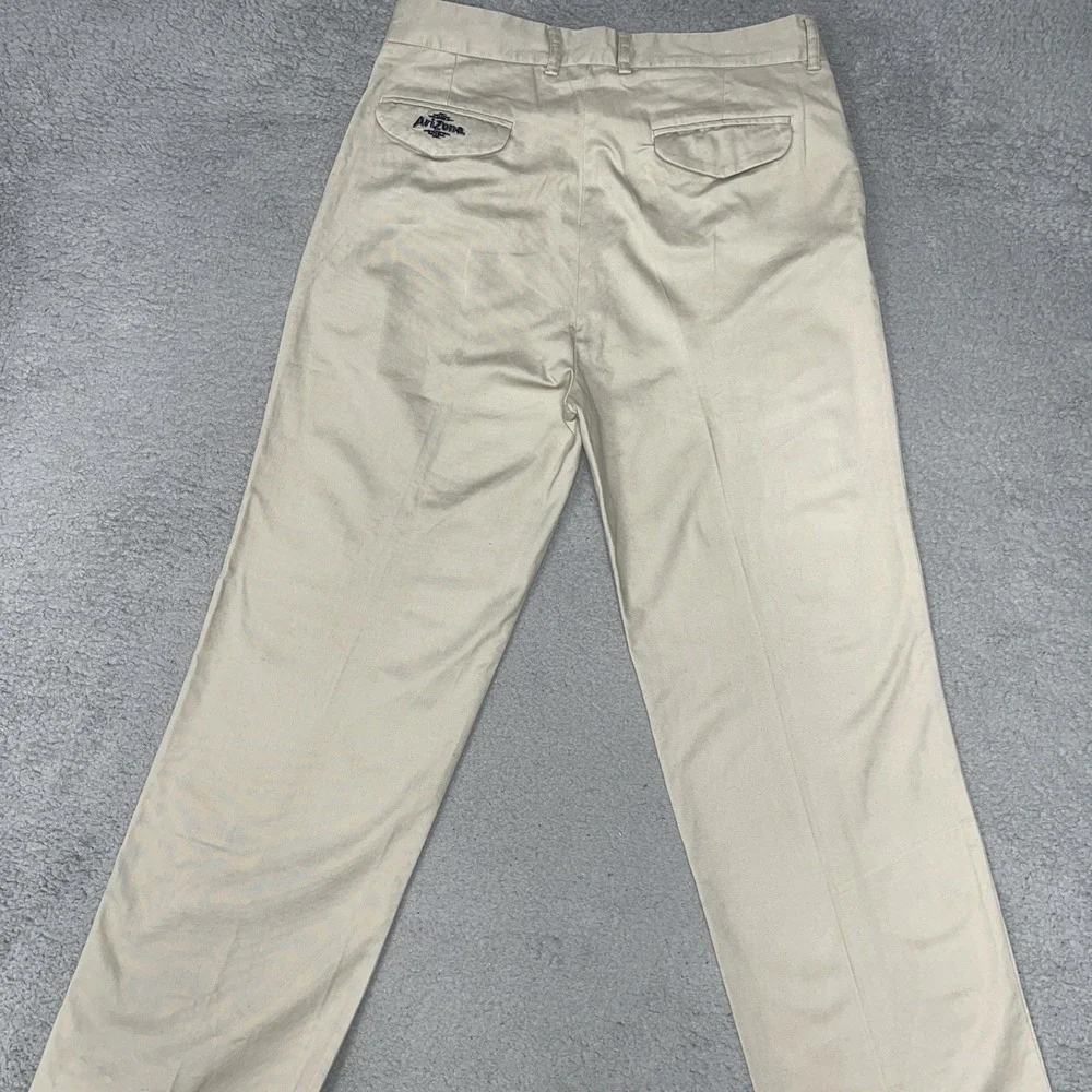 NWT Arizona Pants Mens 34 x 37 Beige Chino Pleated Straight Raw Hem Trousers VTG